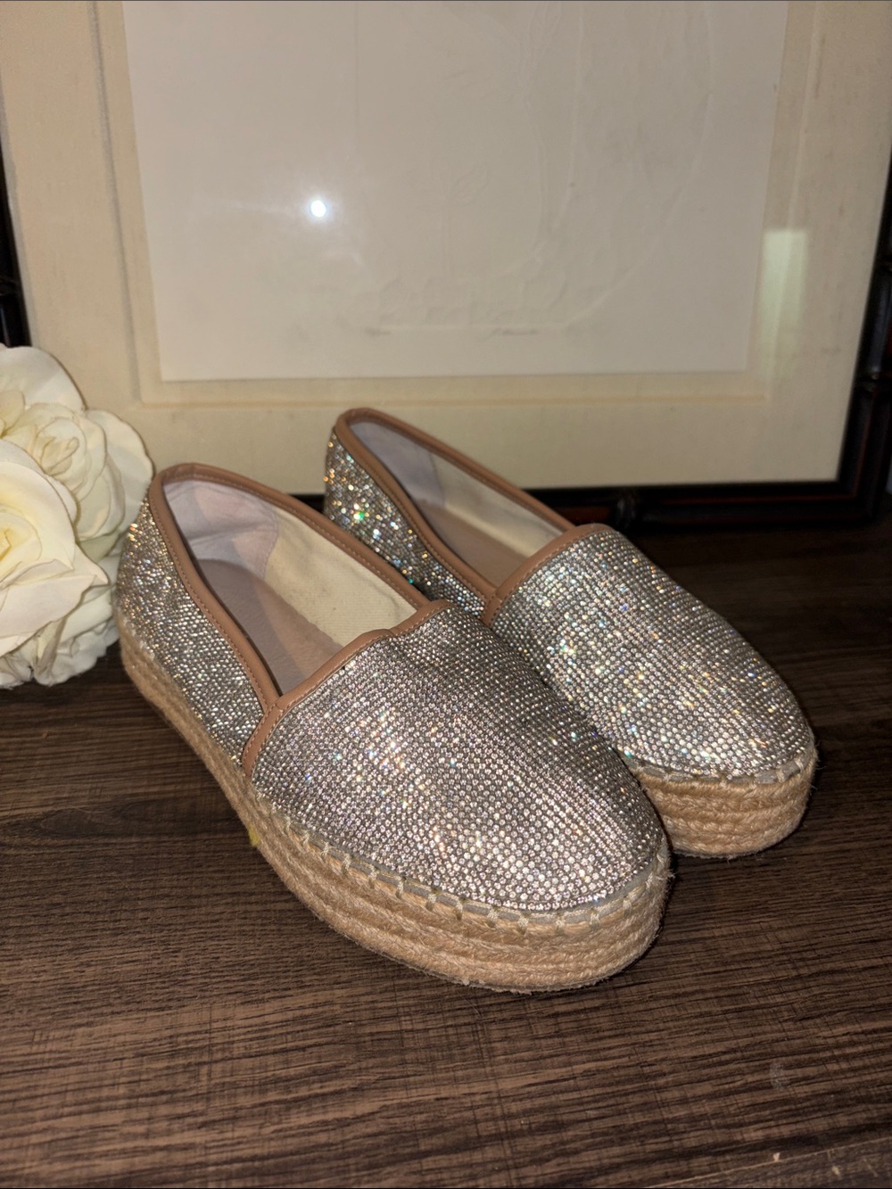 Gianni Bini Bruxie Jeweled Rhinestone Platform Espadrilles sz 7.5 EUC